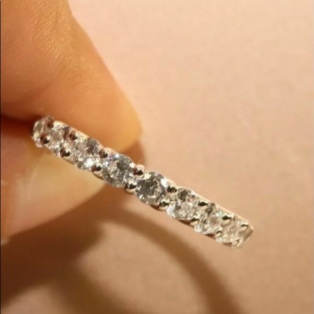 14k White Gold Over Finish Diamond Half Eternity Band Stackable Ring
